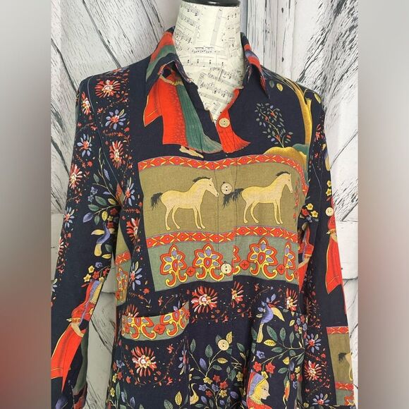 Xiang Xiang ethnic cotton long blouse/ dress with horses and tree of life M - Picture 2 of 8